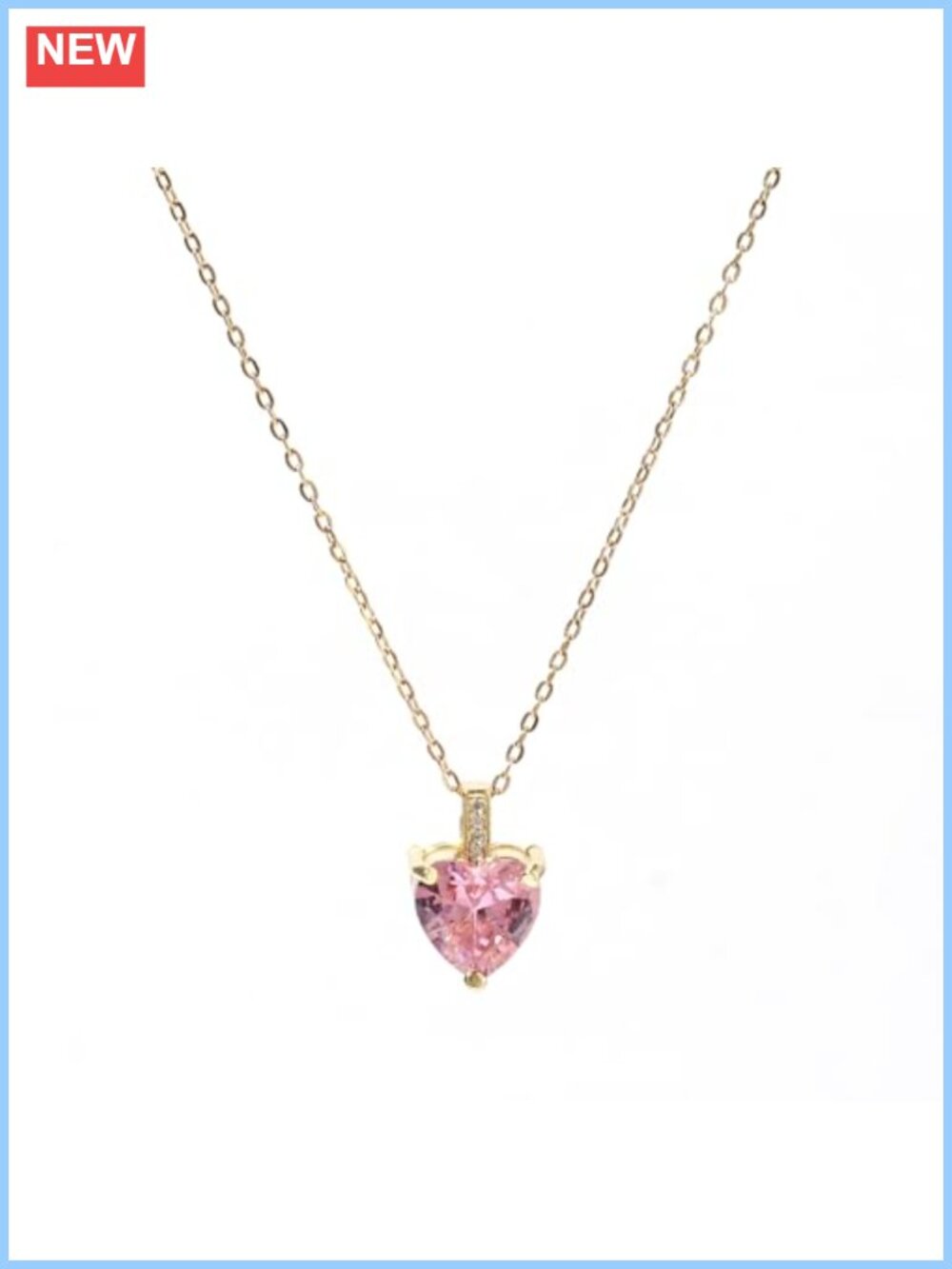 14K Gold Plated Heart Birthstone Necklace Cubic Zirconia Pendant Dainty